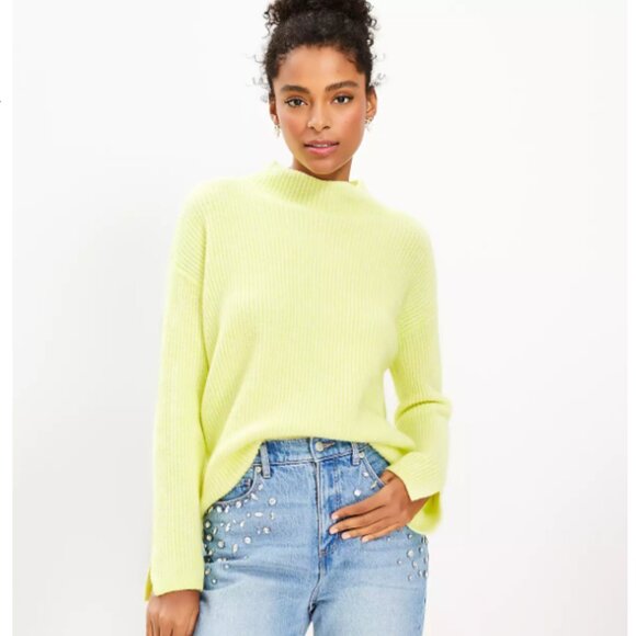 Bright Yellow Ribbed Mock Neck Sweater - Large - Picture 1 of 10